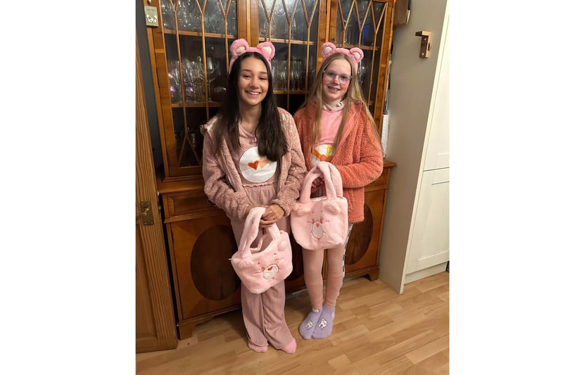 Pictured: Two young girls from Ripon, ready to collect some treats from the streets.