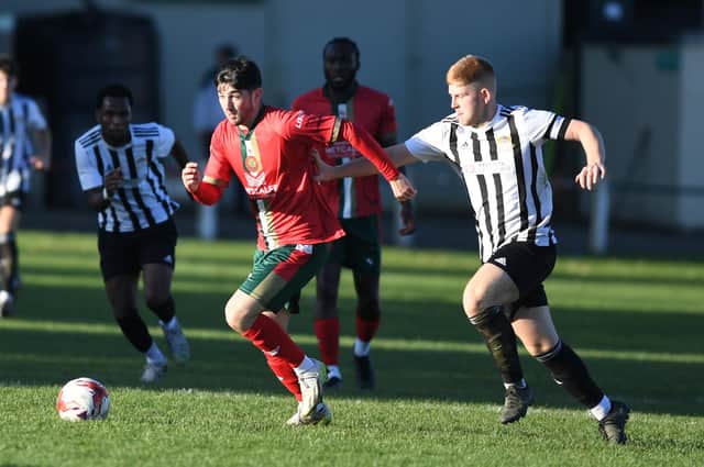Sam Clothier scored his first NCEL Premier Division goal for Harrogate Railway during Saturday's win over Wombwell Town. Picture: Gerard Binks
