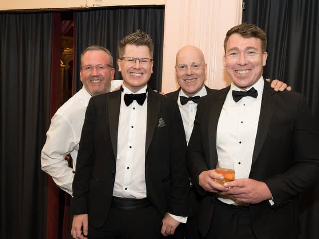 Some of the guests and organisers at 2023's Harrogate Hospitality Awards including Dan Siddle (Harrogate BID Chair), Matthew Chapman (Harrogate BID Manager) and Simon Cotton, Group Manager of the HRH Group. (Picture www.timhardy.co.uk)