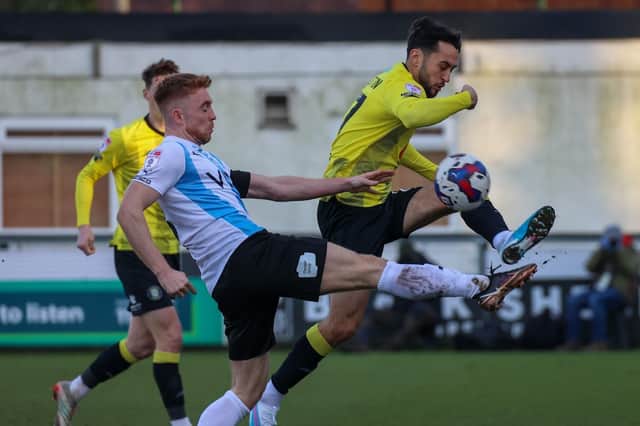 Harrogate Town's Levi Sutton in action during Saturday's 3-1 home loss to Stockport County. Pictures: Matt Kirkham