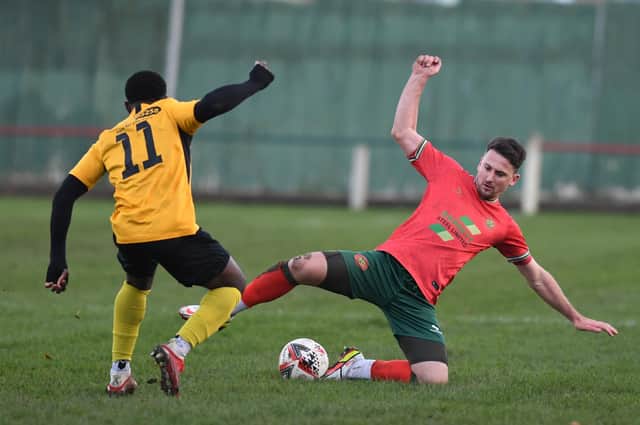Dan Thirkell opened the scoring in Harrogate Railway's 2-0 NCEL Division One success over Shirebrook Town at Station View. Pictures: Gerard Binks