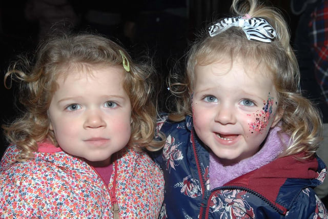 Jessica Guy (aged 2) and her cousin Felicity Chapman (aged 2) enjoying the Starbeck Bonfire in 2018