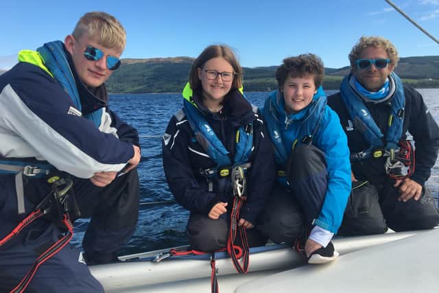 Staveley teenager Georgina Kent (pictured middle left) with her crewmates sailing off the coast of Scotland with the Ellen MacArthur Cancer Trust.