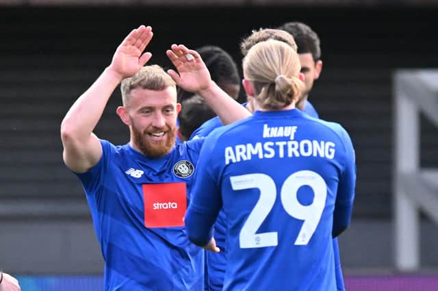 George Thomson has played a big part in Harrogate Town's surge away from the fight for survival at the bottom of League Two, but will miss their final game of the season with an ankle injury. Pictures: Graham Hunt/ProSportsImages