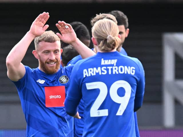George Thomson has played a big part in Harrogate Town's surge away from the fight for survival at the bottom of League Two, but will miss their final game of the season with an ankle injury. Pictures: Graham Hunt/ProSportsImages