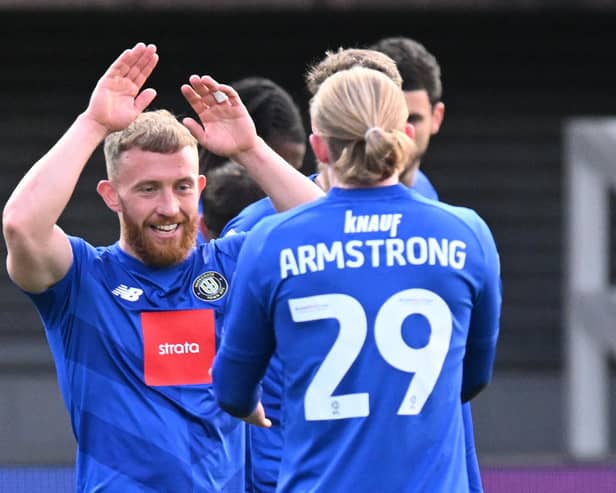 George Thomson has played a big part in Harrogate Town's surge away from the fight for survival at the bottom of League Two, but will miss their final game of the season with an ankle injury. Pictures: Graham Hunt/ProSportsImages