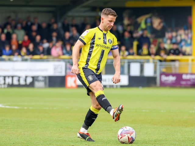 Harrogate Town captain Josh Falkingham in action against Notts County at Wetherby Road. Pictures: Matt Kirkham
