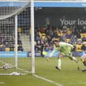 Jasper Moon reacts quickest to draw Harrogate Town level during Easter Monday's 3-1 win over Fleetwood at Wetherby Road. Pictures: Paul Thompson/ProSportsImages
