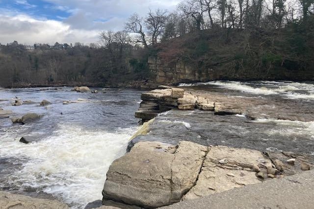 Richmond Falls, River Swale. A popular town-centre swimming spot where limestone slabs have created a series of falls. Take note of the weather and rainfall as the river rises fast.