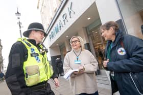 New measures on anti-social behaviour in Harrogate town centre - North Yorkshire Council’s community safety and CCTV manager, Julia Stack, speaks with Primark store manager, Andrea Thornborrow, and North Yorkshire Police officer, PC Kelvin Troughton, at the launch of Operation Spotlight. (Picture contributed)