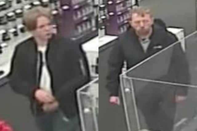 North Yorkshire Police are searching for two men after a number of items were stolen from a van in Harrogate