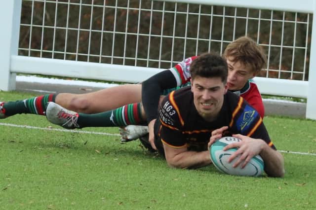 Max Sharp touches down late in the first half to register Harrogate Pythons' only try during Saturday's Yorkshire One loss at Keighley. Pictures: Julian Tatlow