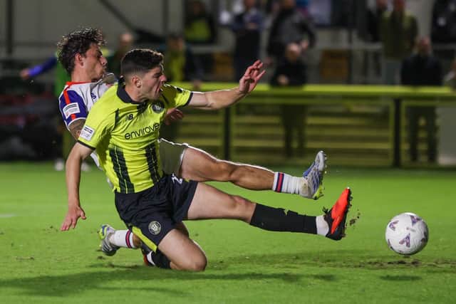 Ellis Taylor's late goal was not enough to save Harrogate Town from a 2-1 home defeat to AFC Fylde. Pictures: Matt Kirkham