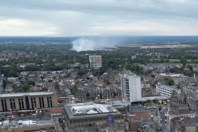 The picture of the smoke coming from the direction of Knaresborough Road taken by Tom Howden, a Harrogate-based aerial photographer and videographer. (Picture courtesy of Aerosnap)