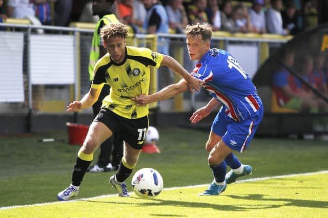 Stephen Duke-McKenna in pre-season action for Harrogate Town against Carlisle United. Pictures: Paul Thompson/ProSportsImages