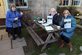 Margaret Cockerill, Alison Heyward and Jill Harrison collecting signatures as part of a petition that asks North Yorkshire Council to remove the Knox Lane site in Harrogate from its future local plan