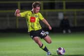 Finn O'Boyle fires home Harrogate Town's first-half equaliser during Tuesday night's EFL Trophy clash with Morecambe. Pictures: Matt Kirkham