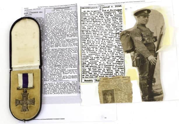 The Military Cross awarded to Second Lieutenant William Gilbert Dyer of the Durham Light Infantry for conspicuous gallantry and devotion of duty, when leading his platoon in France in 1918, sold for £900.