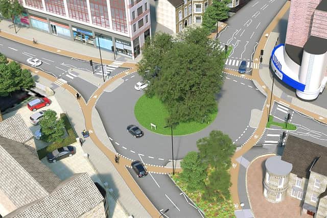 Round and round the same old problem - An artist's impression of how the road layout could be changed at Harrogate's Station Bridge/East Parade to accommodate new cycle lanes in the £11.2m Gateway project proposals. (Picture contributed)