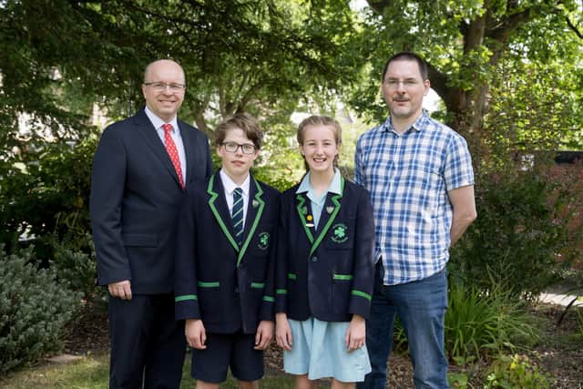 Harrogate school's Speech Day - Highfield Prep School Headteacher James Savile; Highfield head boy and girl and James McKay from the Faculty of Engineering & Physical Sciences at University of Leeds. (Picture contributed)