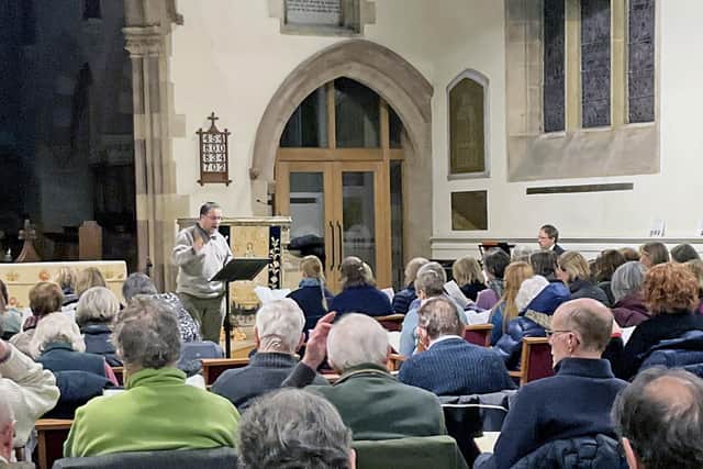 Conductor John Dunford with Ripon Choral Society during rehearsals for their Spring concert of Handel’s Solomon. (Picture contributed)