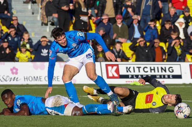 Harrogate Town striker Josh March won his side a second-half penalty during Saturday's League Two clash with Stockport County. Pictures: Matt Kirkham