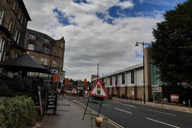 Roadworks misery in Harrogate - The normal traffic lights have been switched off all round the Royal Hall at the crossroads at the bottom of Parliament, Street, including Crescent Road, Kings Road and Ripon Road/A61. (Picture Graham Chalmers)