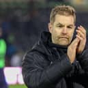 Harrogate Town Manager Simon Weaver applauds his team's travelling supporters. Picture: Matt Kirkham