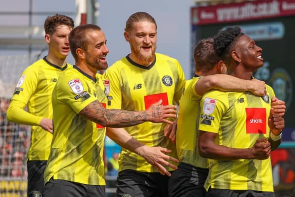 Harrogate Town suffered their first defeat in seven matches when they lost at Northampton Town on Saturday, but they bounced straight back in midweek, beating Newport County to secure their Football League status. Picture: Matt Kirkham