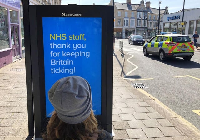 A sign in a bus shelter shows support for the NHS in Penarth, Wales (Photo: Stu Forster/Getty Images)