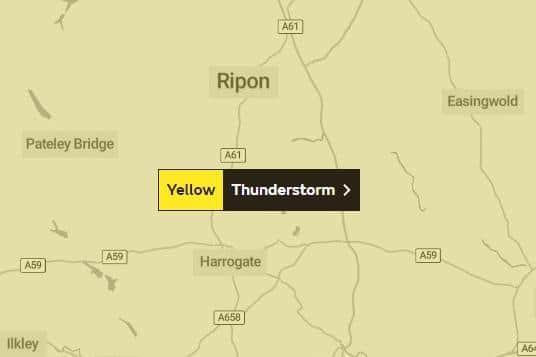The Met Office has issued a yellow weather warning for thunderstorms across the Harrogate district