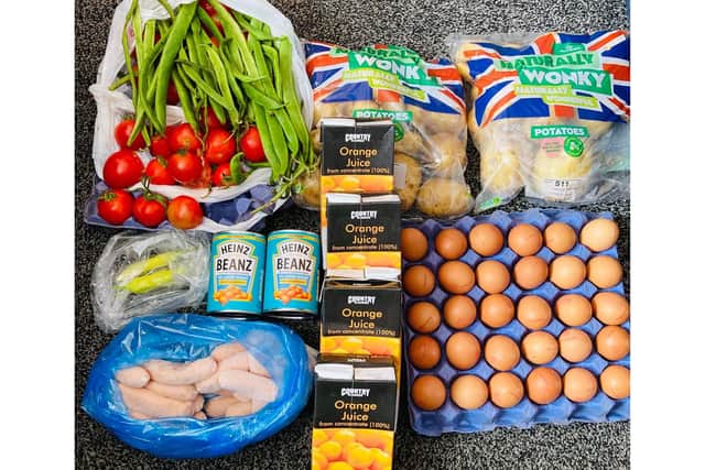 A Back to Basics food parcel ready for delivery.