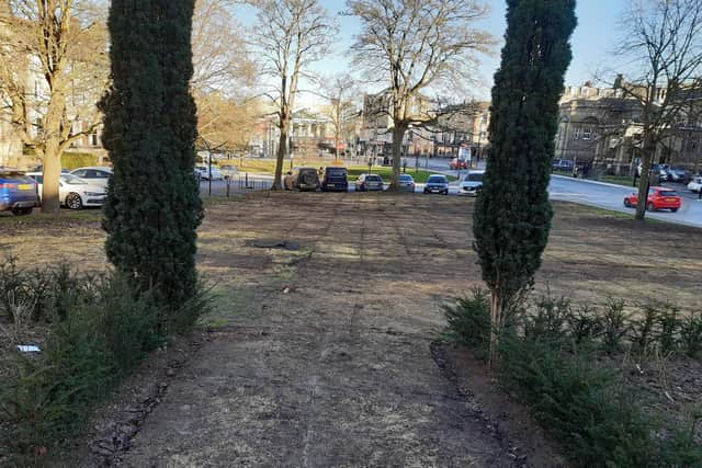 There's concern over grass at Crescent Gardens in Harrogate which is now looking brown and scruffy. (Picture contributed)