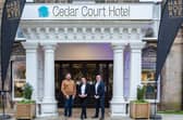 Major sponsorship deal for Harrogate International Festivals - Wayne Topley, managing director at the Cedar Court Hotels Group, Sharon Canavar, chief executive of Harrogate International Festivals, and Oliver Stott, the hotel manager. (Picture Mike Whorley)
