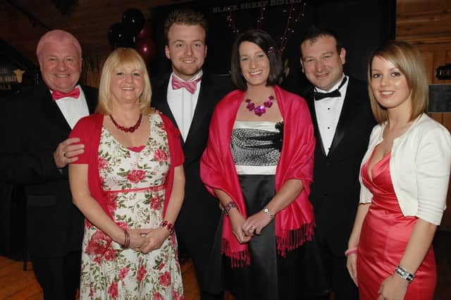 Black Tie and Pink Frills Dinner at Black Sheep Brewery in 2009 - Brian Smith, Elaine Smith, Tom Smith, Kath Bond, Jonathan Bond and Jenny Holberd