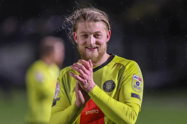 Harrogate Town striker Luke Armstrong bagged his 11th goal of the season during Tuesday evening's 1-1 draw with Northampton Town at Wetherby Road. Picture: Matt Kirkham