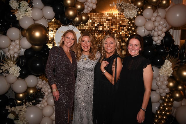 Anne Marie, Fiona Martin, Amanda Lenahan and Jacqui Land at The Friends of Alfie Martin ball held at the DoubleTree by Hilton Harrogate Majestic Hotel