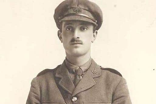 Hero on war memorial - Harrogate's 2/Lt Donald Bell VC, the first English professional footballer to join the army in WWI. (Picture contributed)