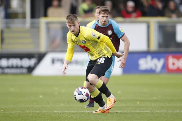 Matty Daly in League Two action for Harrogate Town against Tranmere Rovers.