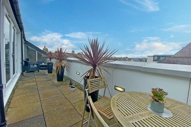 A sizeable roof terrace that looks out over Harrogate.