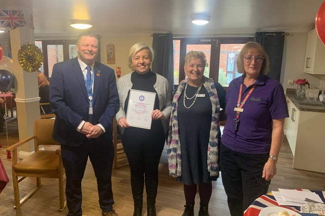 At the Sycamore Hall Care Home VFF celebration are (from left) North Yorkshire Council Cllr Kevin Foster, Armed Forces Champion for North Yorkshire, Ewelina Sosnowska, home manager, Jules Walker, VFF support project officer for Royal Star & Garter, and Jill Scaife, activities coordinator and veteran champion.