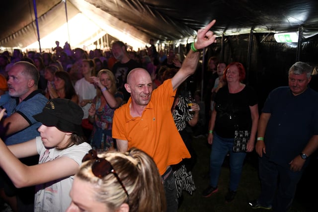Festival goers enjoying dancing to Pulp'd who took to the stage on Saturday afternoon