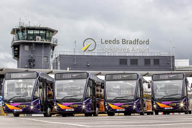 Transdev’s popular FLYER bus network linking Leeds, Bradford, Otley, and Harrogate with Leeds Bradford Airport is looking forward to boosted customer numbers as the Airport confirms plans to fly to a record-breaking 80 destinations in 2023 and 2024. (Picture Charlotte Graham)