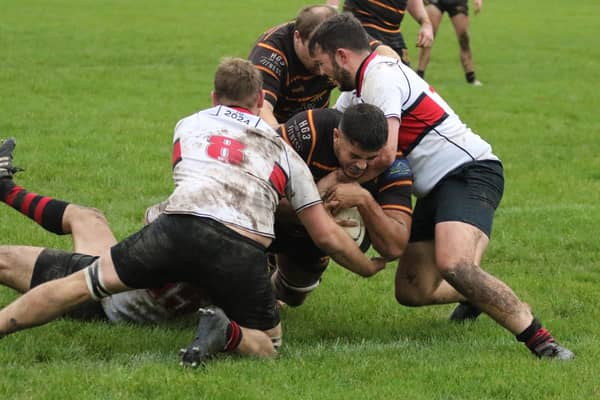 Ed Challis dives over the try-line during Harrogate Pythons' home win over Hullensians. Picture: Submitted