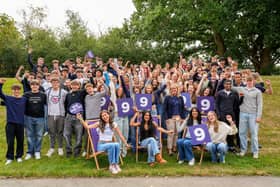 Year 11 students celebrate their GCSE results at The Grammar School at Leeds.