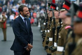 Former England football manager Gareth Southgate inspects the soldiers at the Intake 78 and 79 graduation parade at Army Foundation College Harrogate