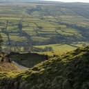 Patchwork fields above Lofthouse deep in Nidderdale near Pateley Bridge in North Yorkshire