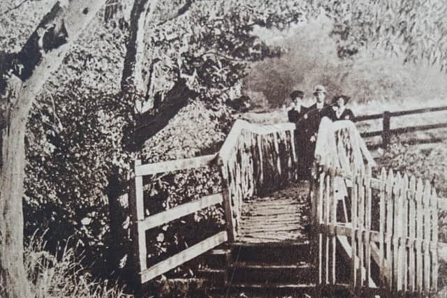 A historical image of people crossing the River Skell. Image supplied by the Skell Valley Project.