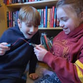 Max and Maya learning with micro:bits, which they borrowed from a North Yorkshire Library. British Science Week is showcasing the STEM subjects of science, technology, engineering and maths.