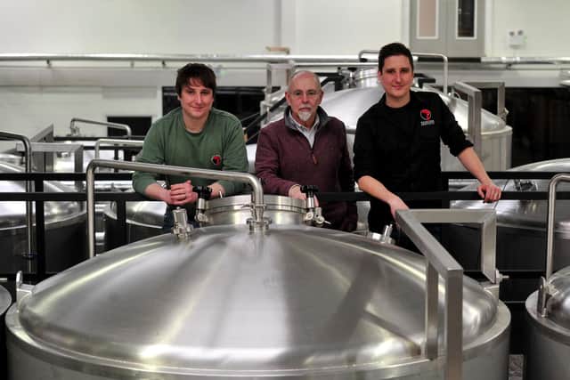New beer festival - The family team at Rooster's Brewery in Harrogate - Oliver, Ian and Tom Fozard at Hornbeam Park. (Picture Gerard Binks)